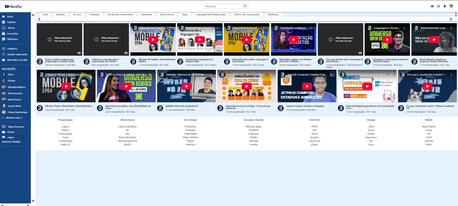 Preview da Plataforma AluraPlay